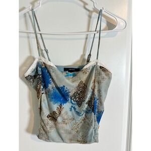 Forever 21 Floral Print Cami Top Blue‎ Brown Y2K Tank Sleeveless Shirt Small